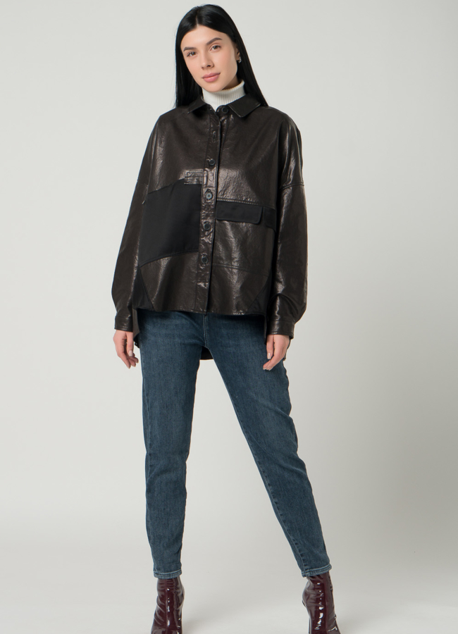 фото Женская куртка-рубашка из натуральной кожи  модель № 22337