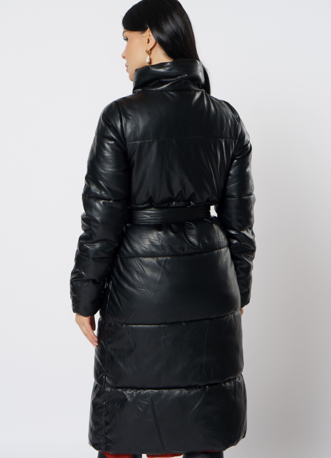 Пальто из эко кожи в черном цвете модель № 21714 в кредит