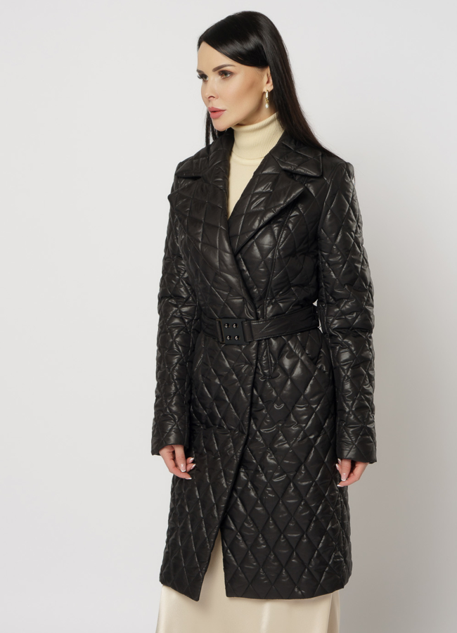 Утепленное женское пальто на поясе модель № 17779 универмаг малина