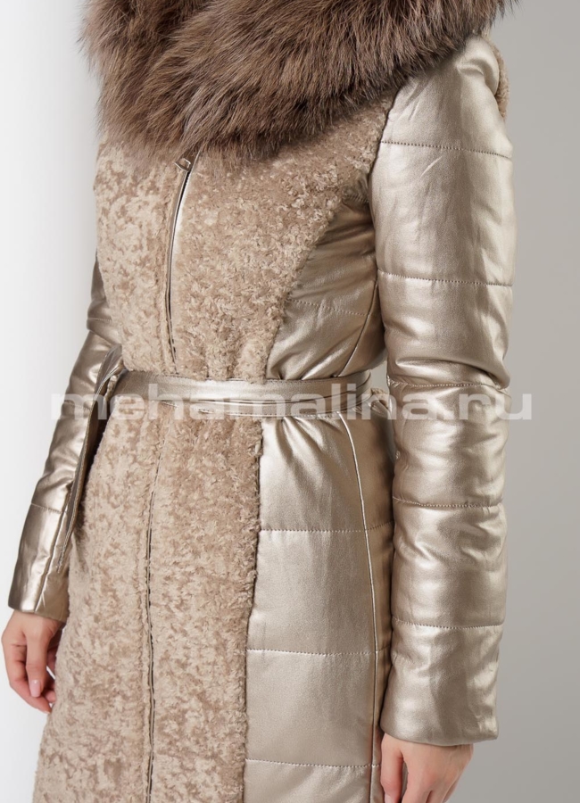 Пуховик из эко кожи на молнии с капюшоном модель № 6126 в рассрочку