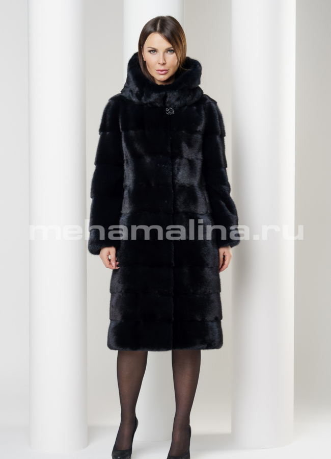 Шуба с капюшоном из норки модель № S-577 в рассрочку
