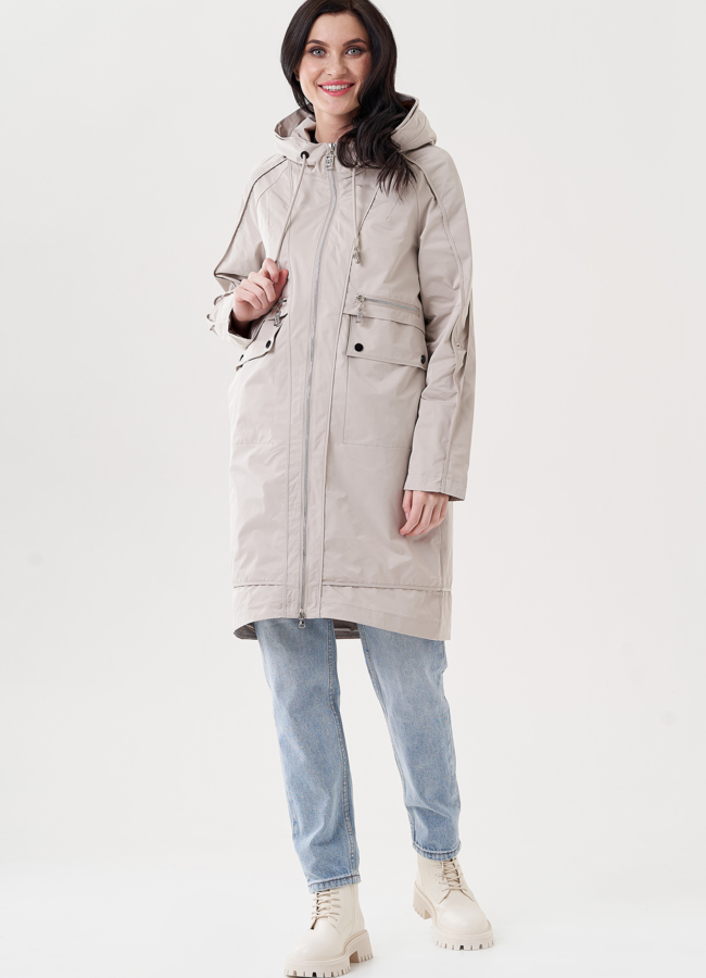 Плащ женский с капюшоном  модель № 24472 меха малина