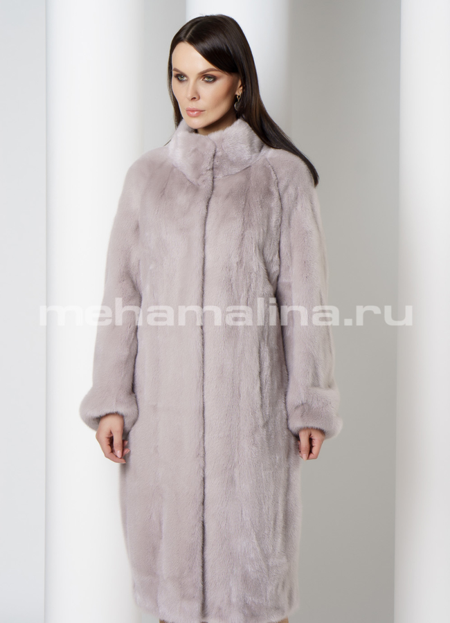 Норковая шуба с воротником модель № S-751 меха малина