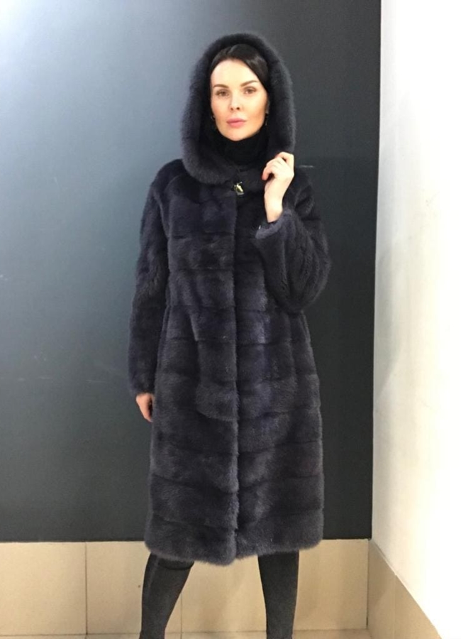 Норковая шуба с капюшоном модель № 17-51 в кредит
