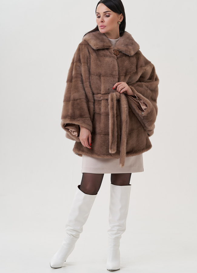 фото Женская норковая шуба с капюшоном  модель № 25701