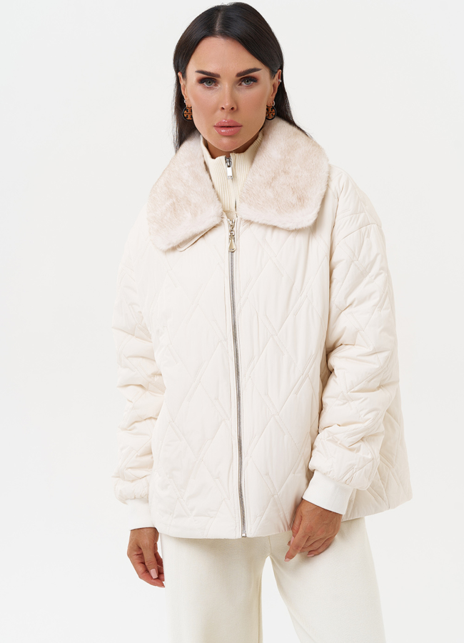 Женская куртка на молнии модель № 31289 меха малина