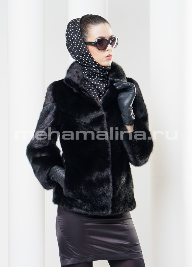 Шуба из меха норки, короткая модель № S-336 меха малина