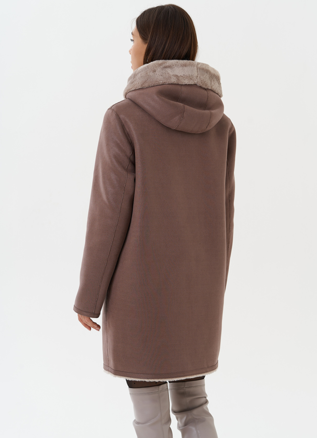 Двухсторонняя экодубленка с капюшоном модель № 27766 универмаг малина