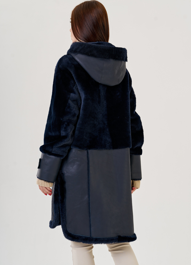 фото Дубленка из натуральной кожи синего цвета модель № 23290