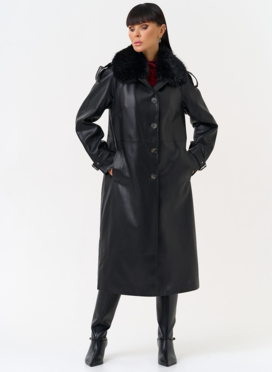 Женское утепленное пальто из экокожи с воротником из эко меха Женское утепленное пальто из экокожи с воротником из эко меха