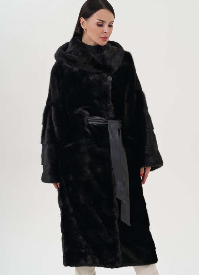 Длинная норковая шуба с капюшоном модель № 25018 универмаг малина