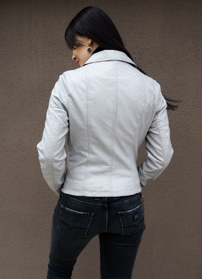 фото Куртка из эко кожи бежевого цвета  модель № 1307