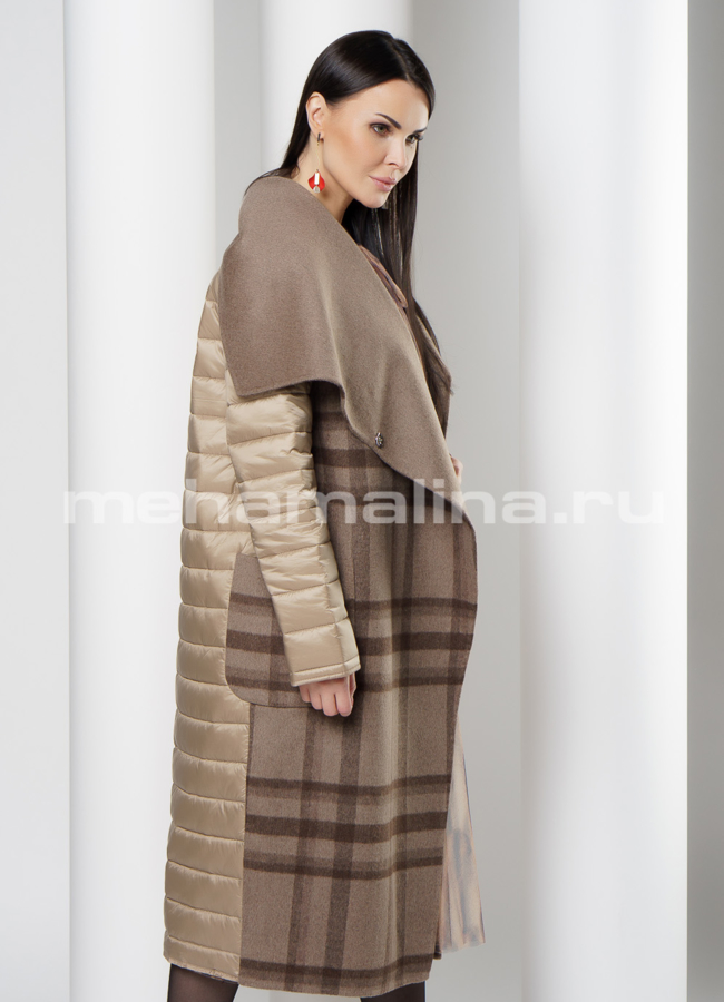 Комбинированное пальто бежевого цвета модель № 3434 универмаг малина