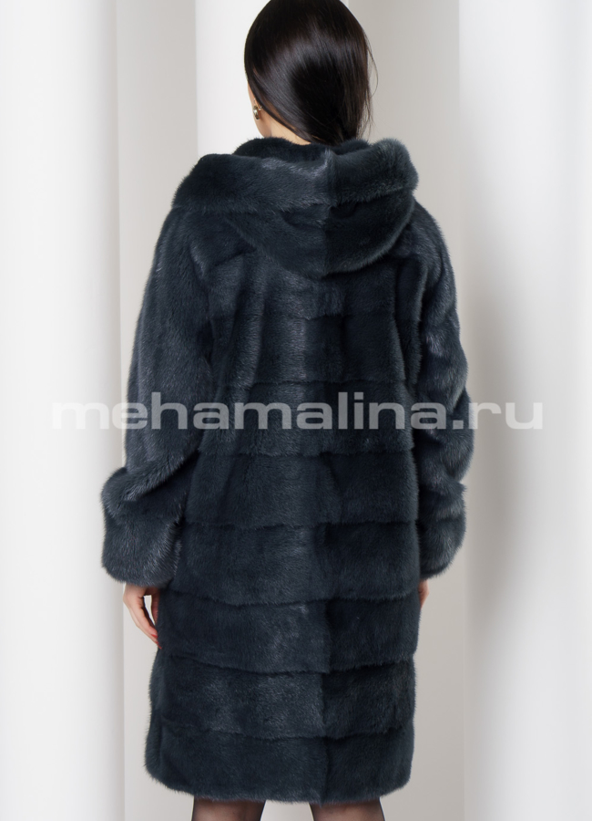 Норковая шуба поперечная с капюшоном модель № S-764 в кредит