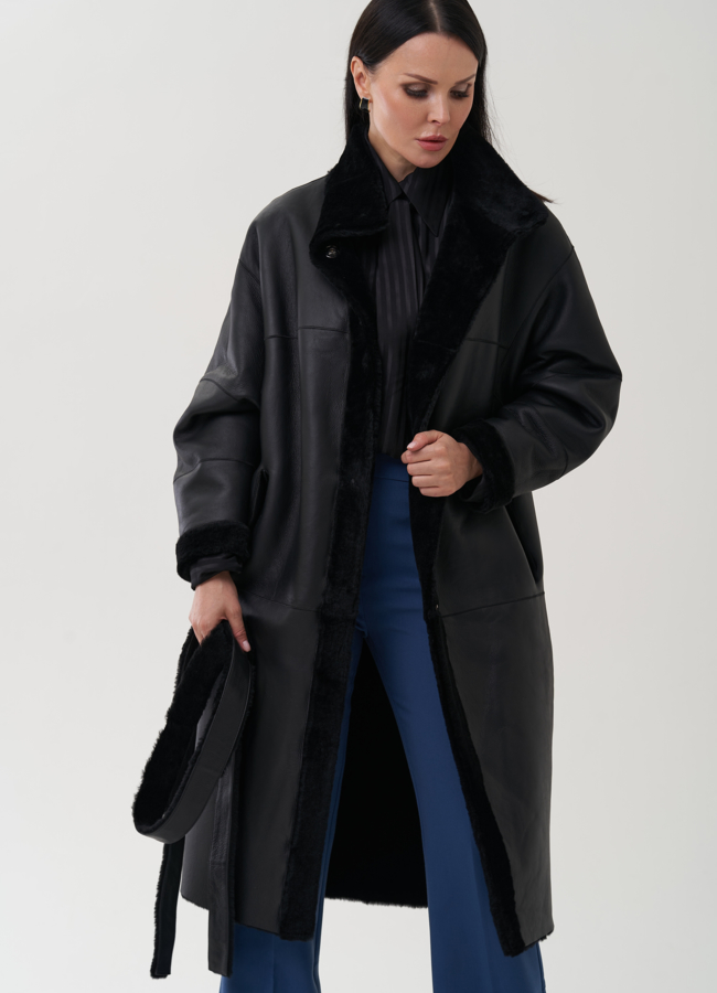 Женская дубленка в черном цвете модель № 25525 универмаг малина