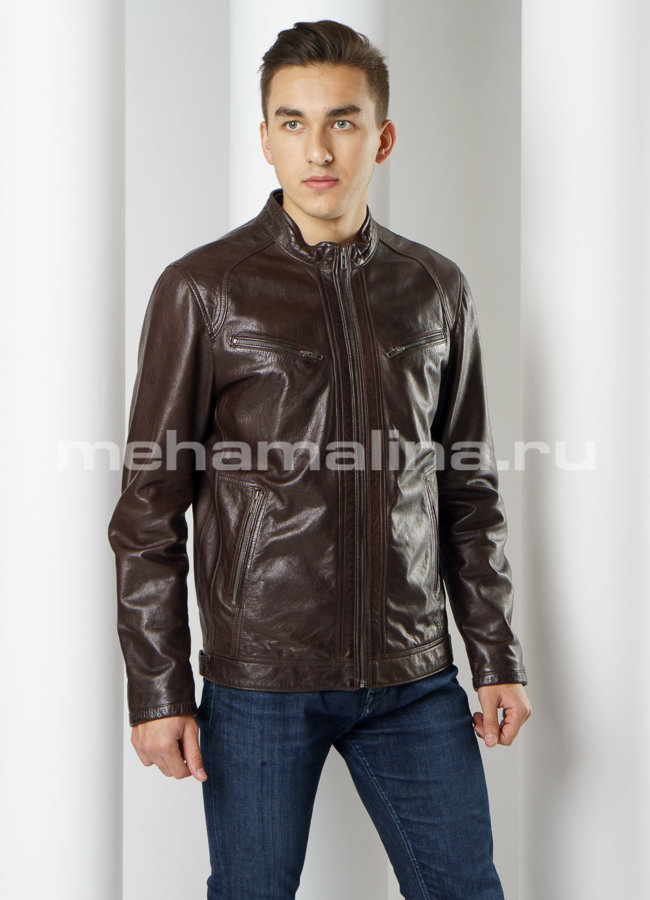 Современная кожаная куртка  модель № KP-204 универмаг малина