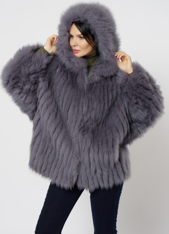 Шуба из песца в сером цвете модель № 21562 меха малина