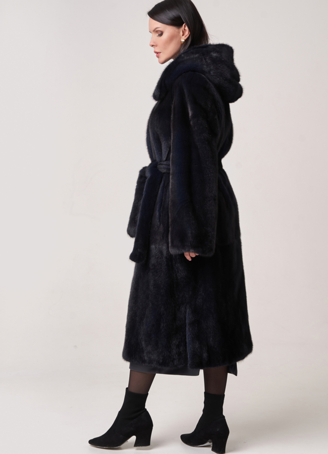 Норковая шуба прямая под пояс модель № S-758 универмаг малина
