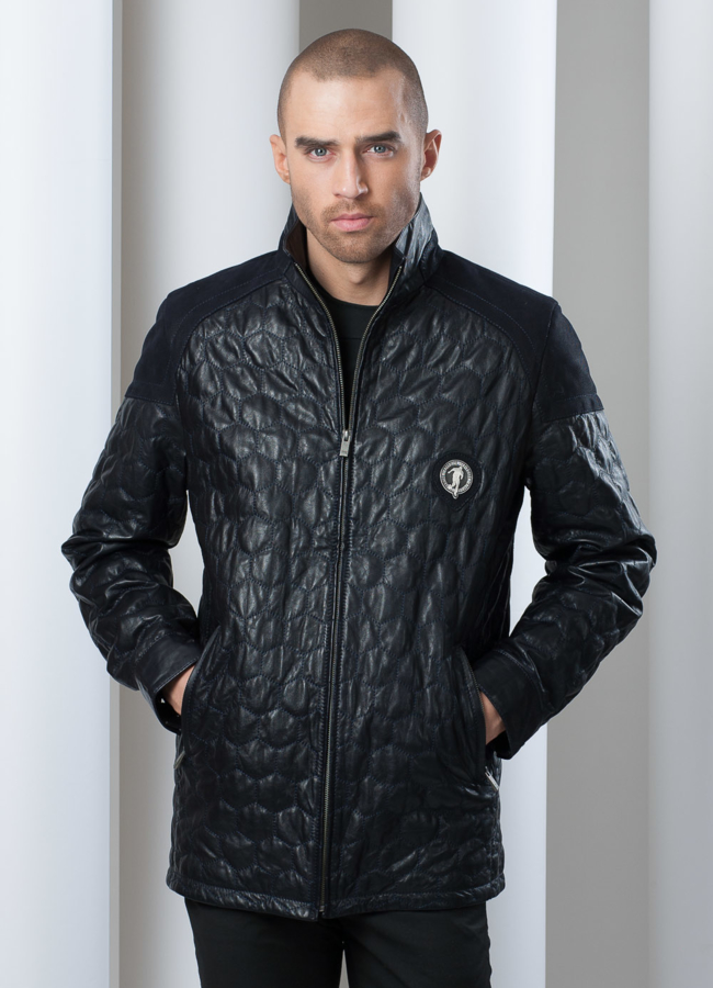 Кожаная куртка на молнии Bikkembergs модель № KP-53 меха малина