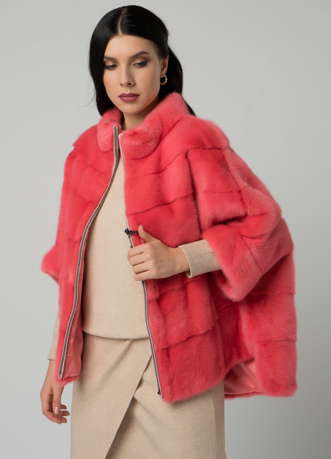 Короткая шуба на молнии розового цвета модель № 21914 универмаг малина