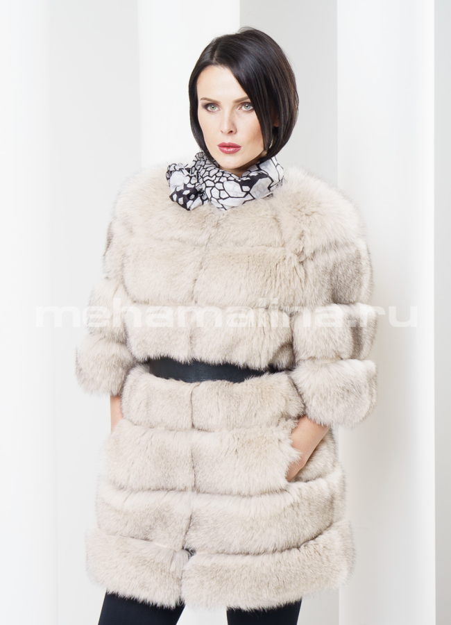 Шуба из меха песца, светлая модель № S-308 меха малина