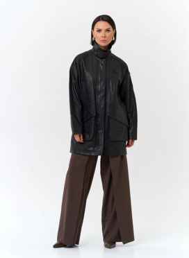 Женская удлиненная куртка из натуральной кожи фото