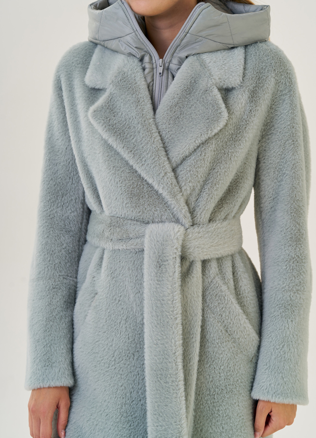 Женское ворсовое пальто с капюшоном модель № 23272 в рассрочку
