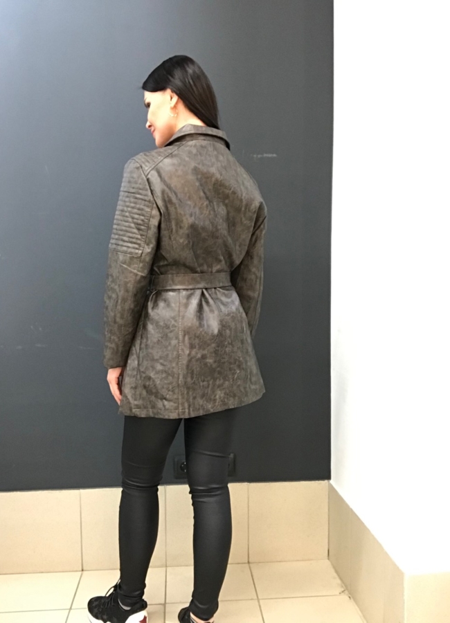 фото Куртка из эко кожи серого цвета  модель № 678D