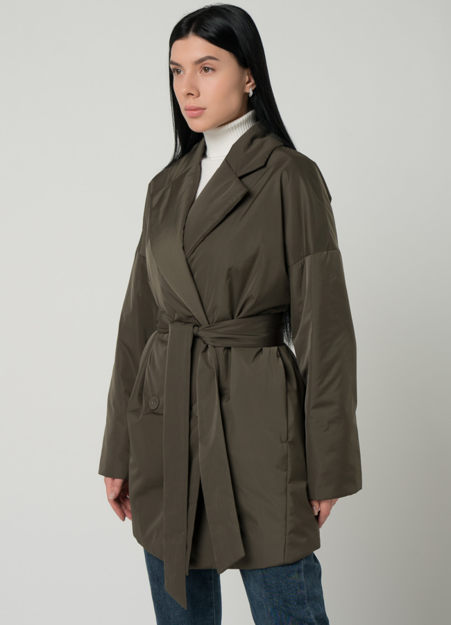 Женское двубортное полупальто с поясом модель № 21160 универмаг малина