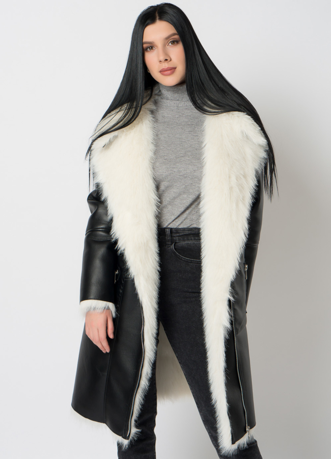 Дубленка из эко меха под тоскану  модель № 2187 меха малина