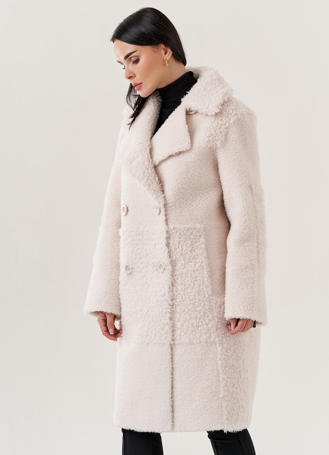 Женское полупальто из эко меха белого цвета  модель № 79481 универмаг малина