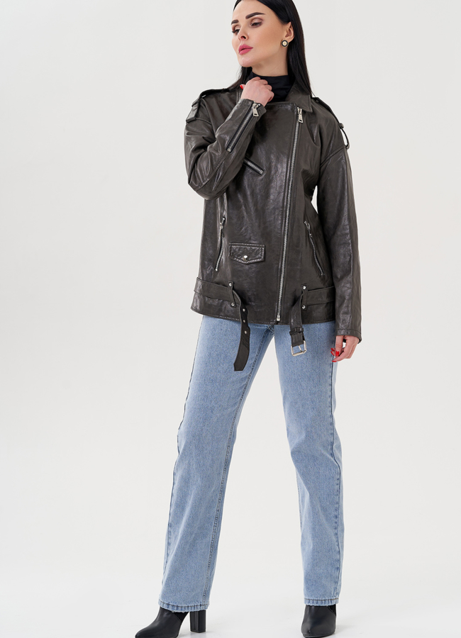 Длинная косуха из натуральной кожи серого цвета модель № 24362 универмаг малина Длинная косуха из натуральной кожи серого цвета модель № 24362 универмаг малина