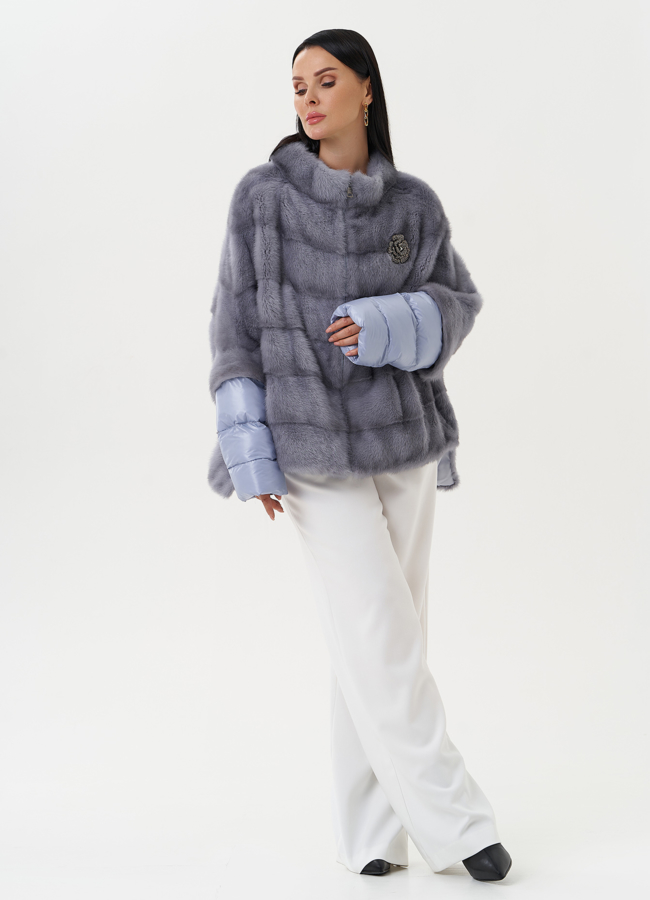 Норковая шуба-трансформер голубого цвета модель № 28077 универмаг малина