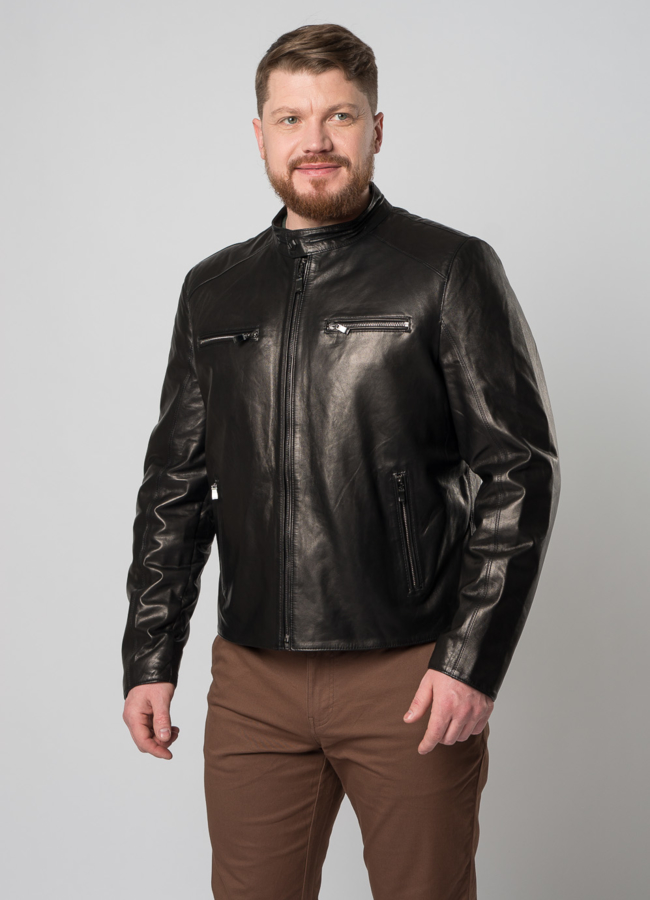 Мужская кожаная куртка на молнии модель № 5065 универмаг малина