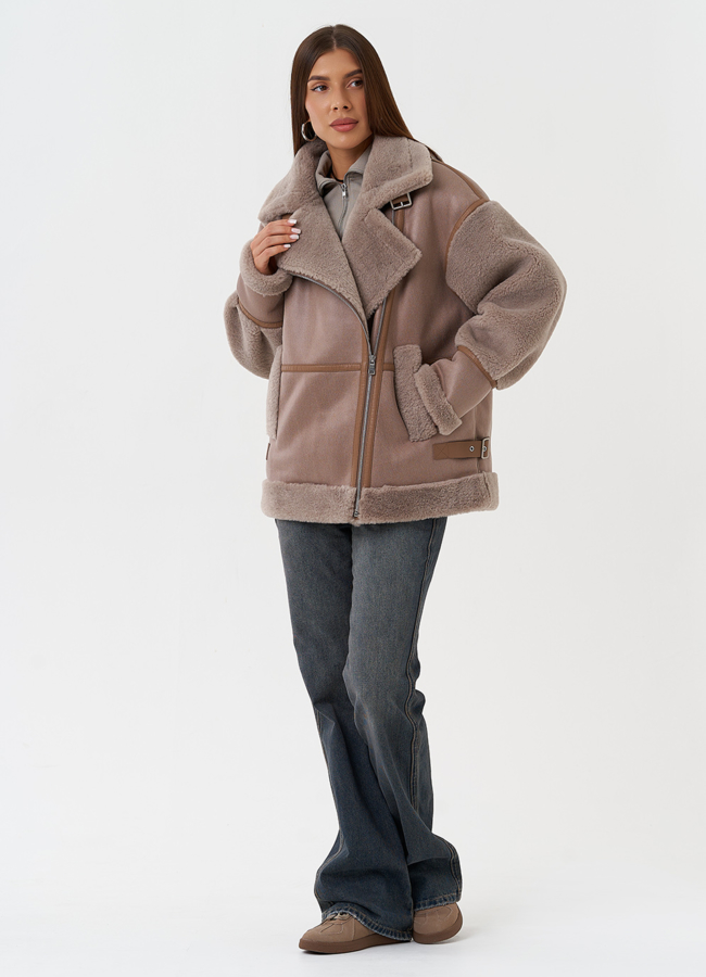 Женская дубленка из эко кожи модель № 28532 меха малина