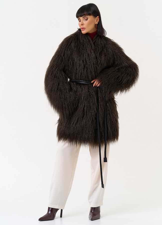 Женская шуба из эко меха коричневого цвета модель № 31530 в кредит Женская шуба из эко меха коричневого цвета модель № 31530 в кредит