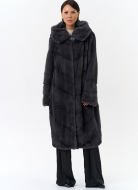 Длинная норковая шуба в сером цвете