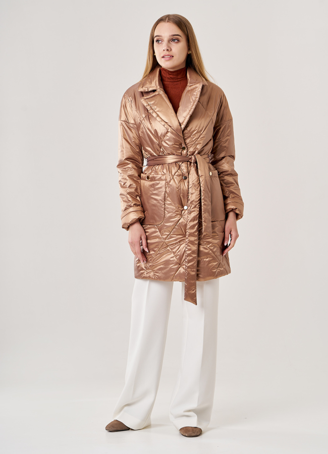 фото Пальто укороченное демисезонное бежевого цвета модель № 20492