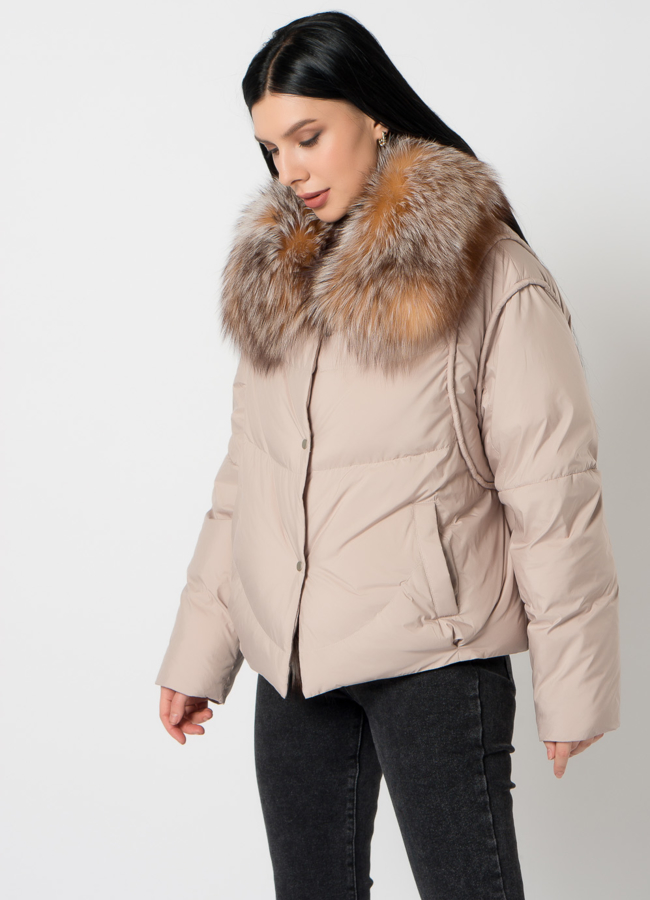 Куртка - пуховик бежевого цвета модель № 2265 универмаг малина
