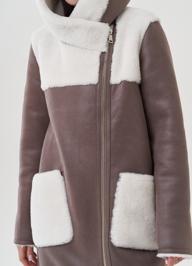 Двухсторонняя дубленка в цвете мокко модель № 25404 универмаг малина