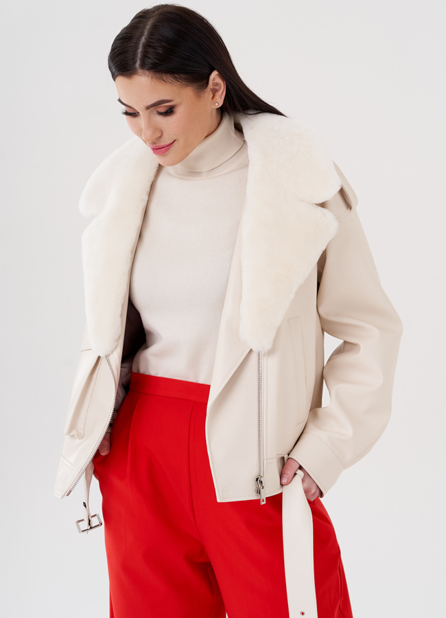 Куртка из эко кожи на утеплителе с натуральным мехом модель № 2273 универмаг малина