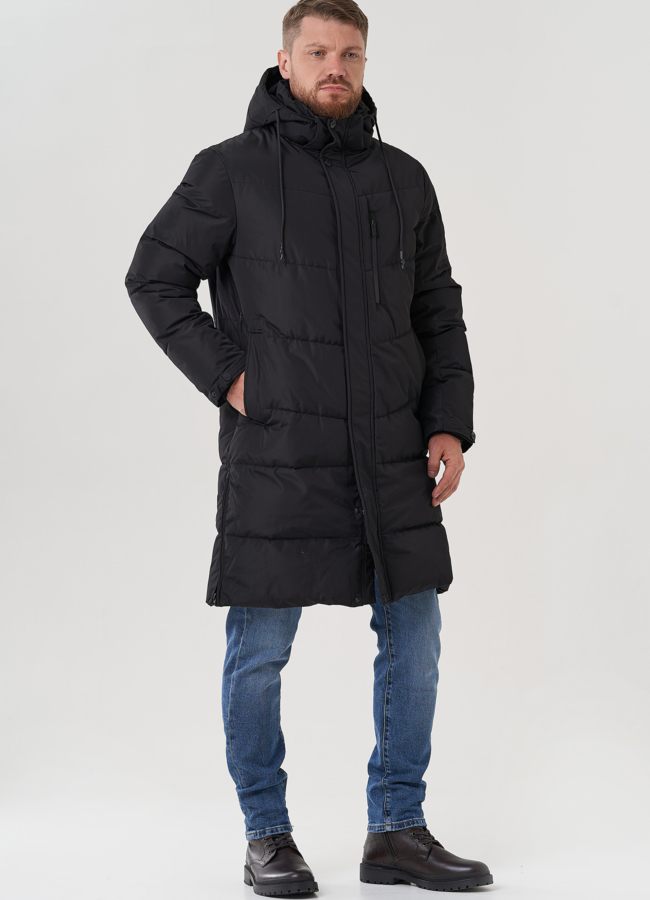 Мужская куртка с капюшоном черного цвета  модель № 82426 в рассрочку