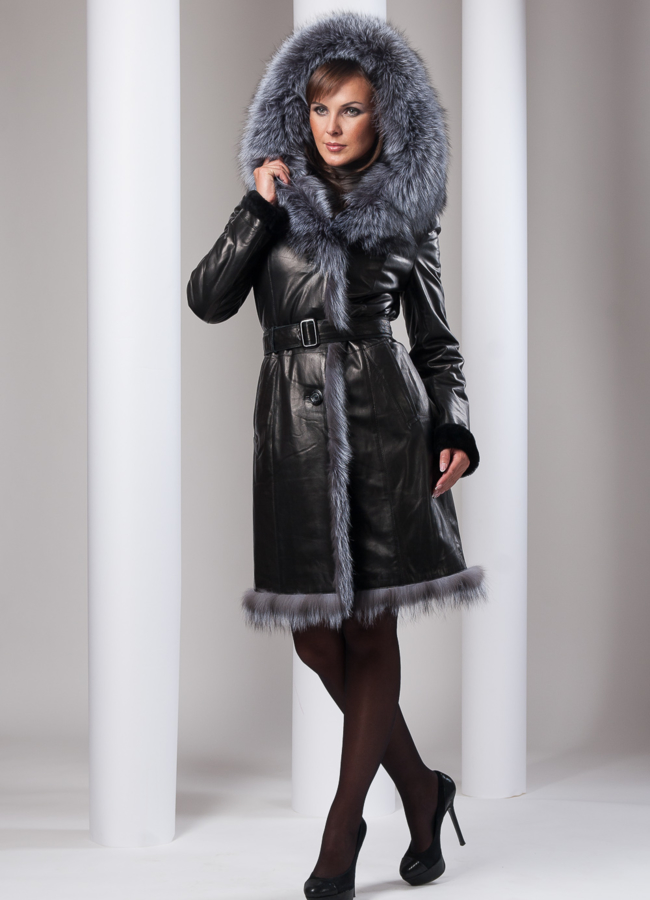 фото Дубленка кожаная с чернобуркой модель № 1164