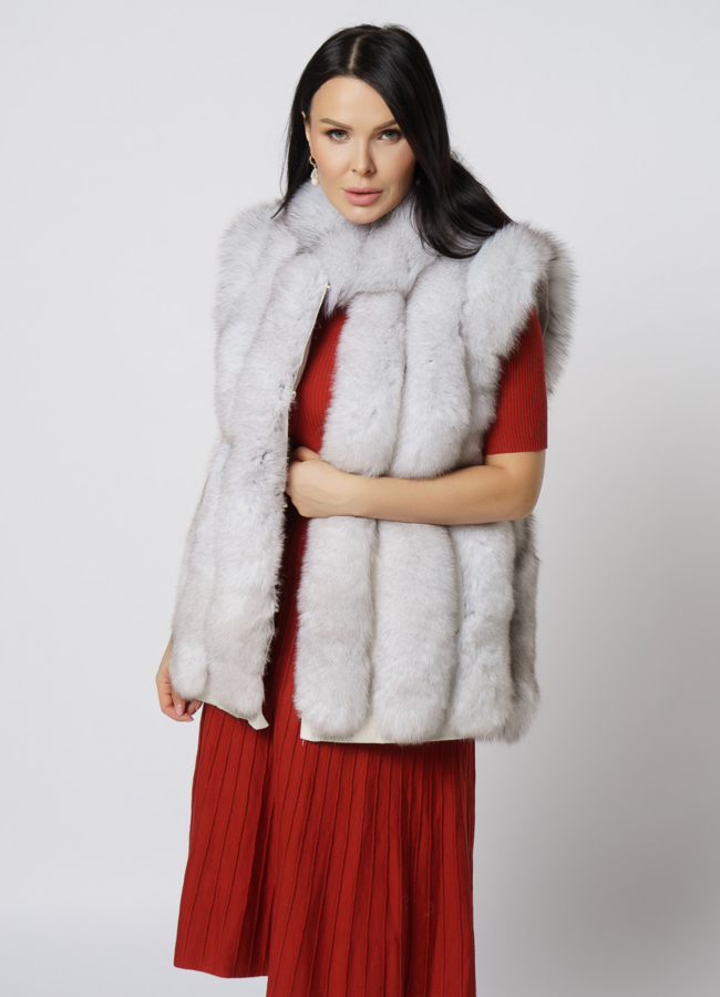 Жакет из песца белого цвета модель № 21727 универмаг малина