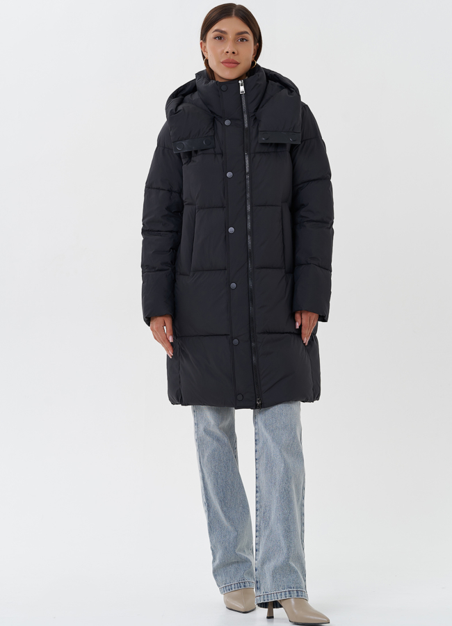 фото Стеганый пуховик с капюшоном модель № 28502