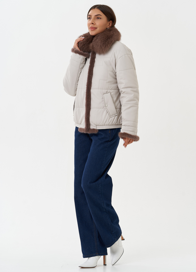 фото Пуховик из эко кожи с натуральным мехом модель № 27727