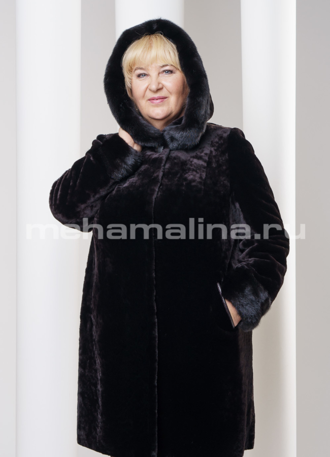 Шуба мутон с норкой, цвет коричневый модель № S-278 универмаг малина