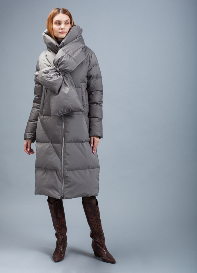 Пуховик на биопухе модель № П-351 меха малина