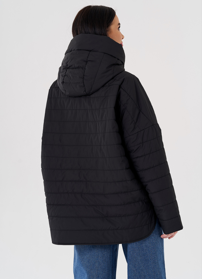 Женская куртка с капюшоном черного цвета  модель № 24339 универмаг малина