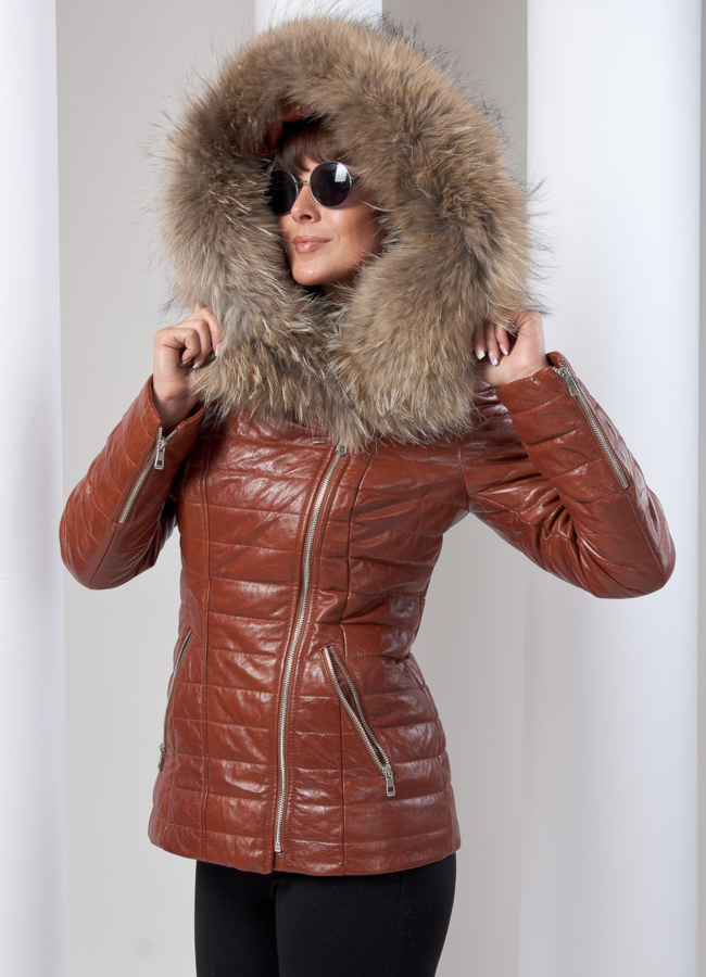 Кожаная куртка с мехом модель № K-58 в кредит